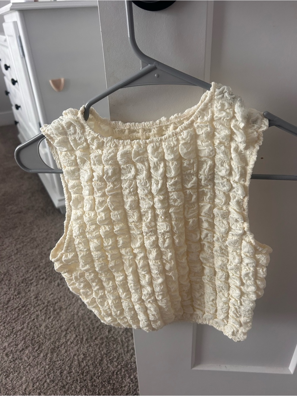Princess Polly Cream Ruffle-Textured Sleeveless Crop Tank
